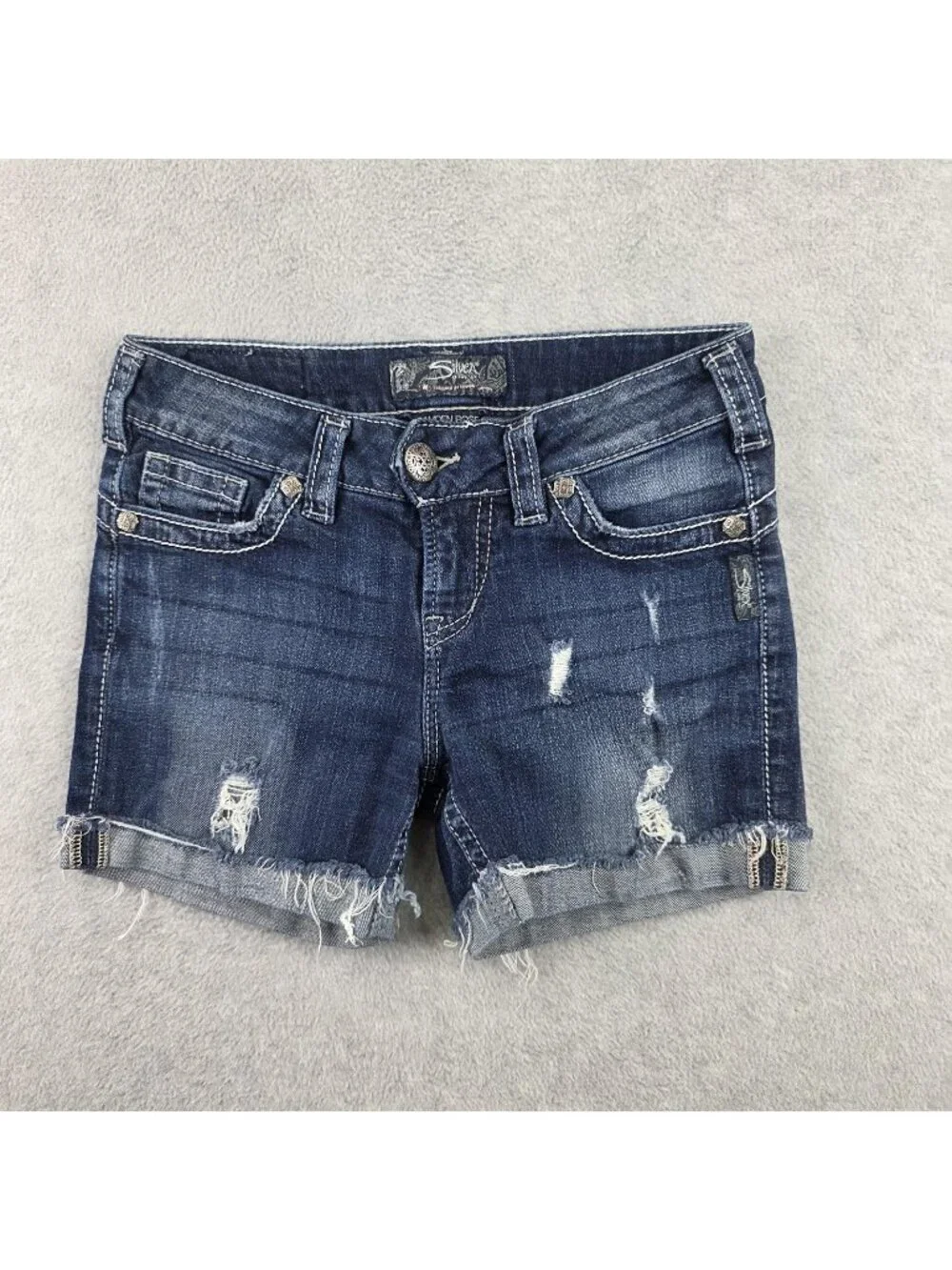 Silver Jeans Camden Rose Shorts Womens 24 Blue Distressed Cuffed Stretch Denim